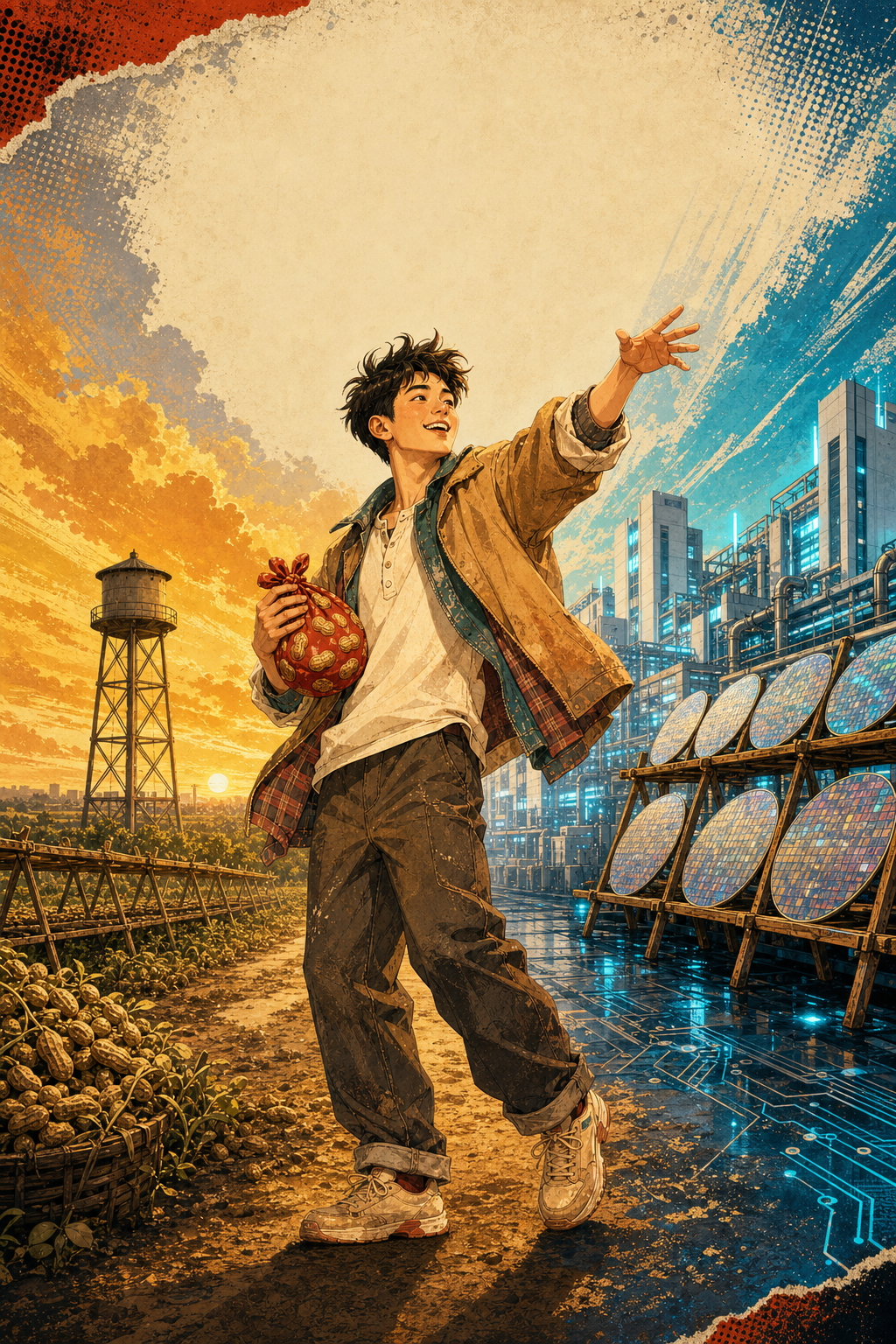 More Than More — a young man between a peanut field and a chip city